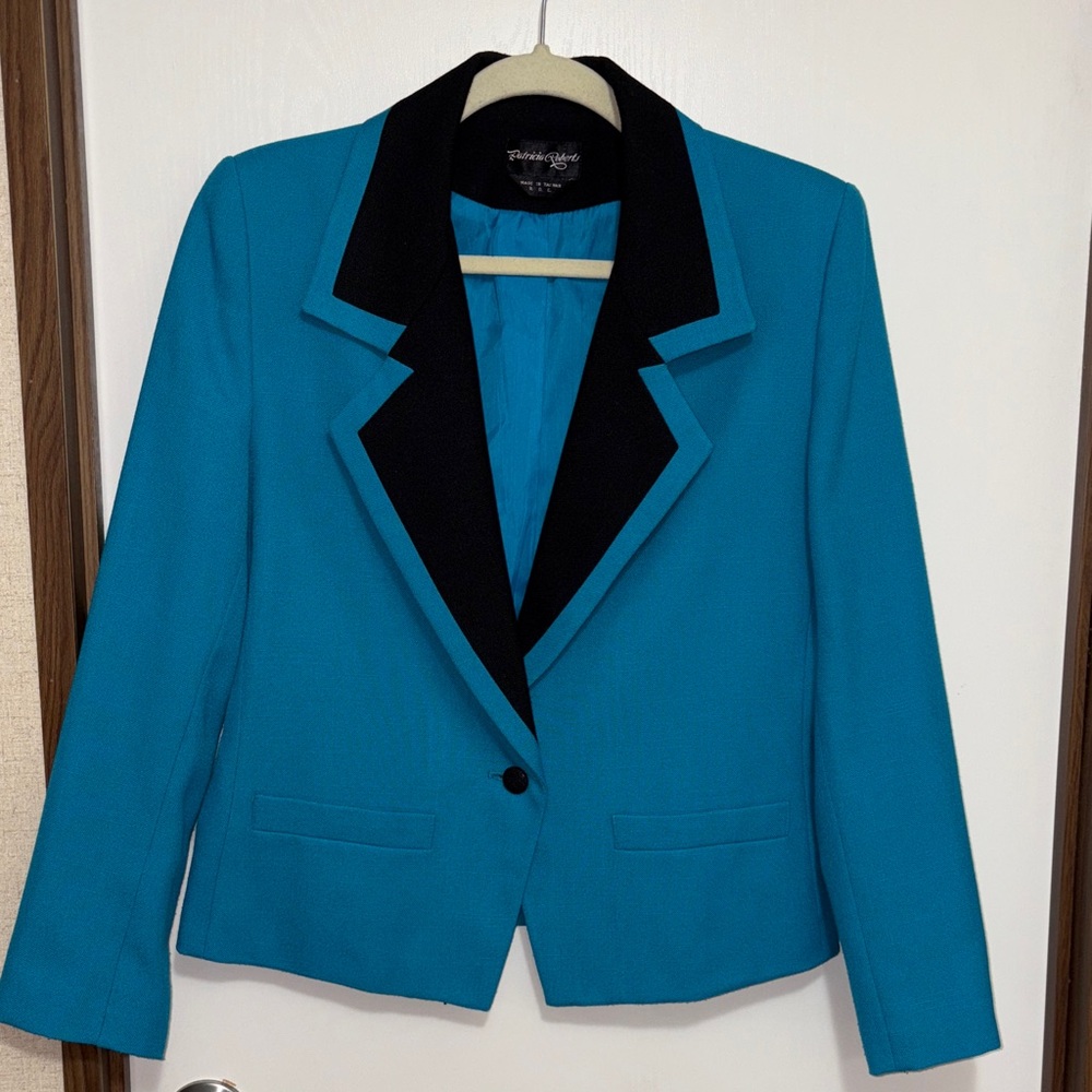 Patricia Roberts Women’s Sz 12 Teal Colorblock Blazer Vintage Power Career